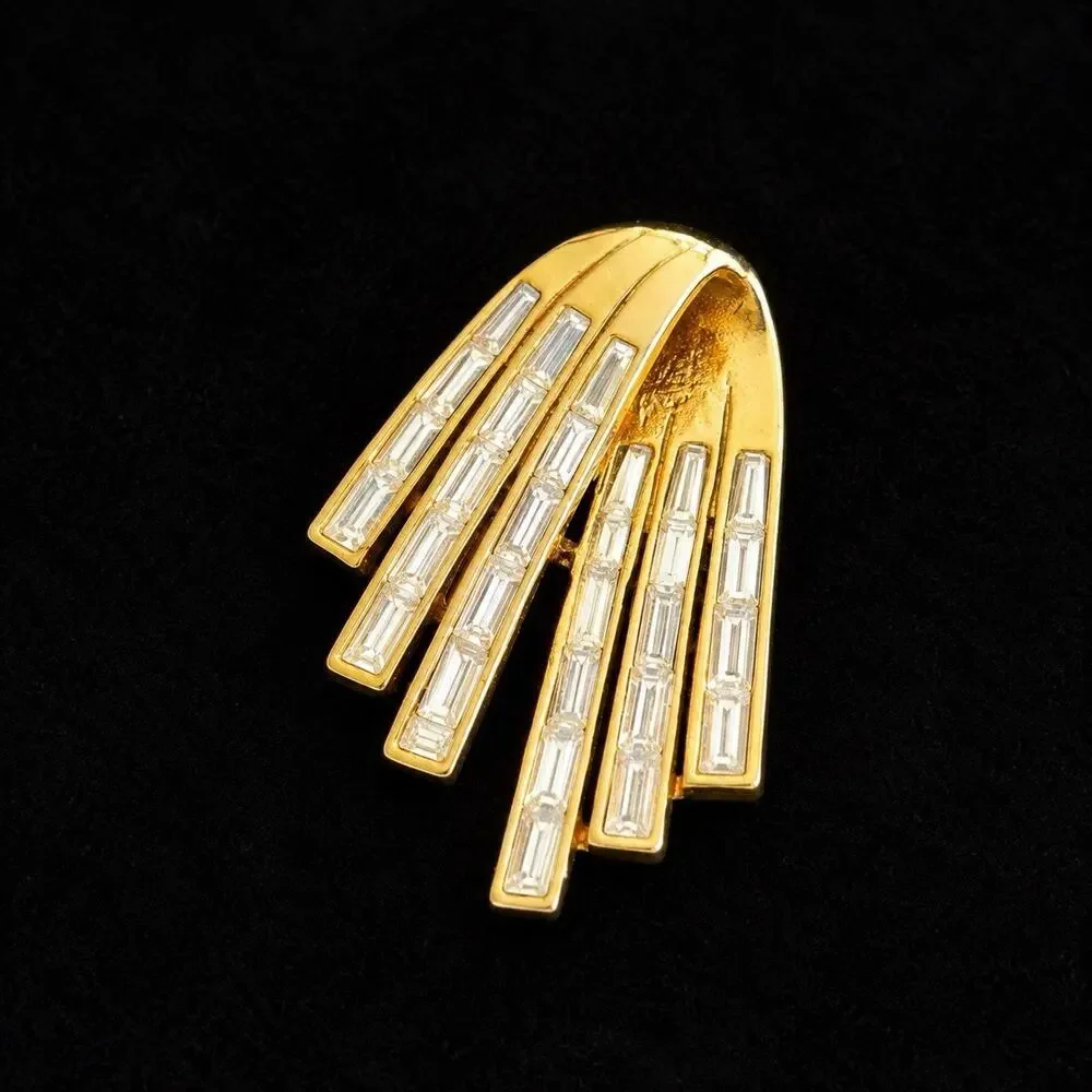Vintage Gold Tone Rhinestone Pendant Slide Art Deco Style Channel Set 1.5